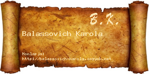 Balassovich Karola névjegykártya